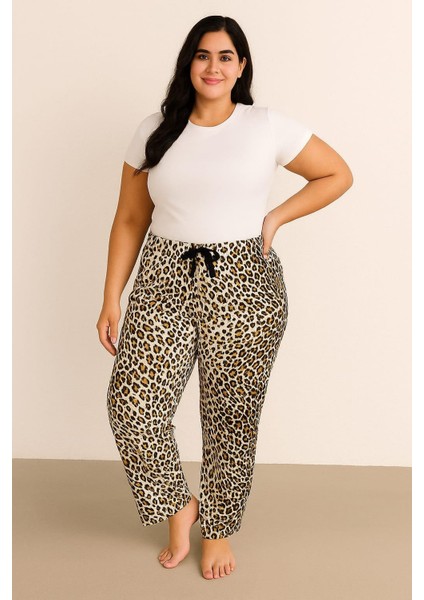 Kadın Büyük Beden Leopar Desen Milan Tek Alt Leopar