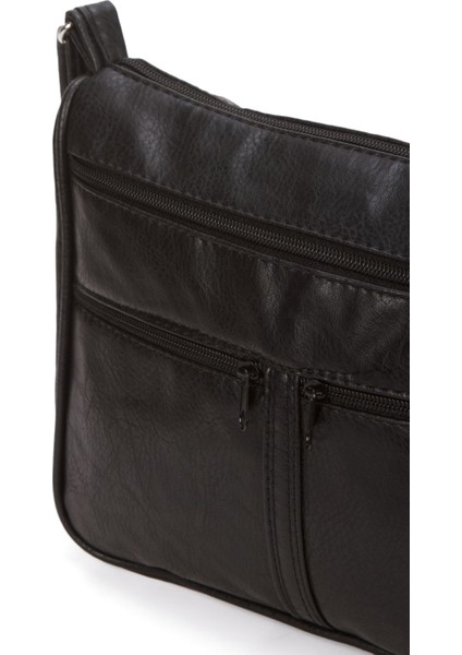 Kadın Yumuşak Dokulu Çok Bölmeli Günlük Siyah Omuz Çantası