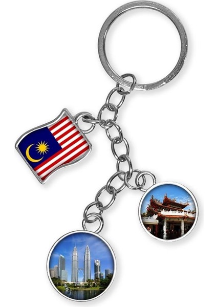 Malezya Üçlü Epoksi Metal Çift Taraflı Damla Anahtarlık Malaysia