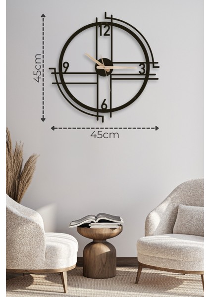 Dekoratif Siyah Sessiz Metal Duvar Saati 45X45CM