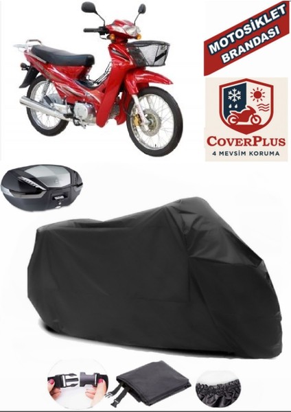 Asya As 100-7 Turkcub Branda Siyah Arka Çanta Uyumlu(Topcase) Motosiket Brandası Motor Örtüsü Çadır Su Geçirmez Motosiklet Kılıfı Motor Brandası,lastikli,taşıma Torbalı