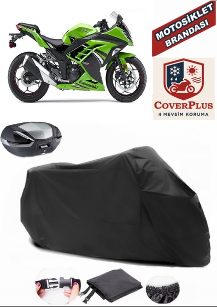 Kawasaki Ninja 250R Branda Siyah Arka Çanta Uyumlu(Topcase) Motosiket Brandası Motor Örtüsü Çadır Su Geçirmez Motosiklet Kılıfı Motor Brandası,lastikli,taşıma Torbalı
