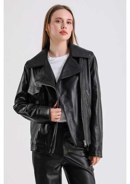 Billie Kadın Deri Biker Ceket