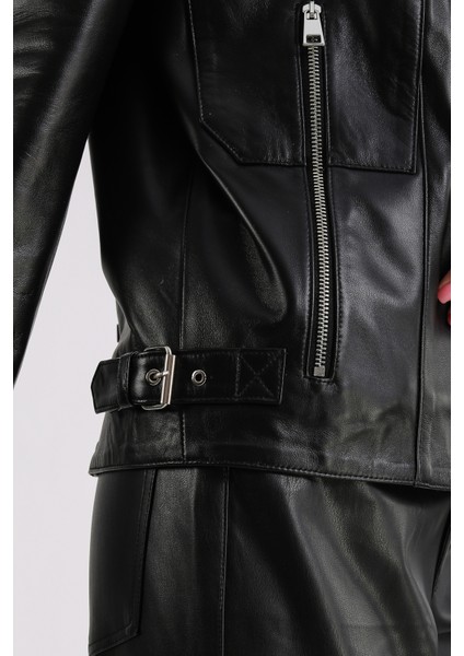 Billie Kadın Deri Biker Ceket