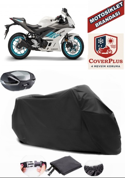 Yamaha Yzf R25 Abs Branda Siyah Arka Çanta Uyumlu(Topcase) Motosiket Brandası Motor Örtüsü Çadır Su Geçirmez Motosiklet Kılıfı Motor Brandası,lastikli,taşıma Torbalı