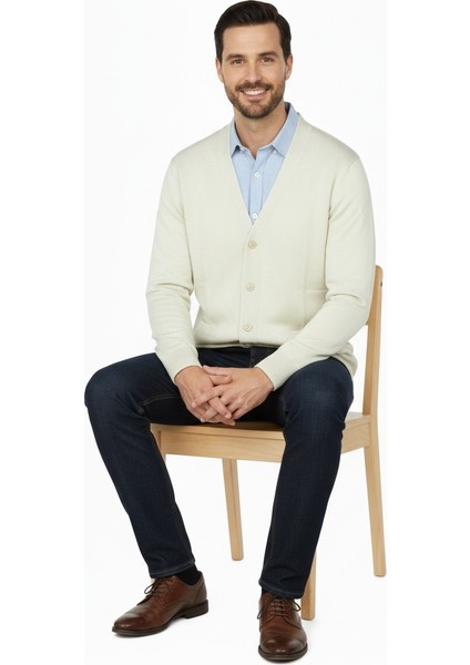 Erkek Hırka Yünlü Dokuma V Yakalı Düğmeli Çift Cepli Klasik Model Rahat Kesim Tam Kalıp fiyatları