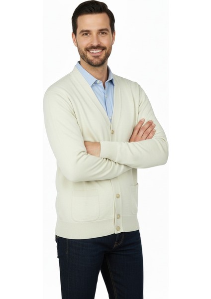 Erkek Hırka Yünlü Dokuma V Yakalı Düğmeli Çift Cepli Klasik Model Rahat Kesim Tam Kalıp modelleri