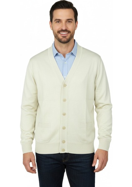 Erkek Hırka Yünlü Dokuma V Yakalı Düğmeli Çift Cepli Klasik Model Rahat Kesim Tam Kalıp fırsatları