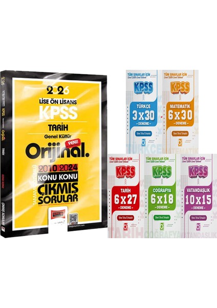 2026 Kpss Lise-Önlisans Tarih Orijinal 2010-2024 Konu Konu Çıkmış + 5 Ders 31 Deneme