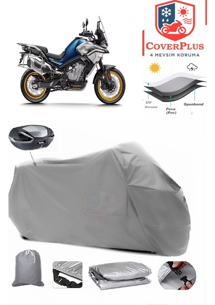 Cf Moto 800MT Touring Branda Gri Arka Çanta Uyumlu(Topcase) Motosiket Brandası Motor Örtüsü Çadır Su Geçirmez Motosiklet Kılıfı Motor Brandası,lastikli,taşıma Torbalı