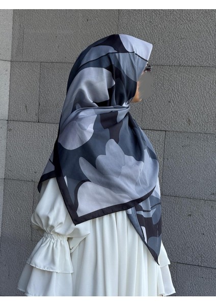 Pamuklu Vera Desen Eşarp-Siyah/antrasit