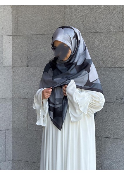 Pamuklu Vera Desen Eşarp-Siyah/antrasit fiyatları