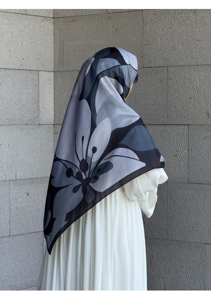 Pamuklu Vera Desen Eşarp-Siyah/antrasit fırsatları