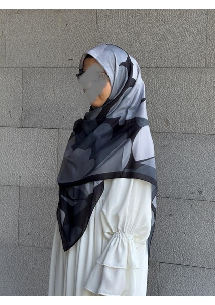 Pamuklu Vera Desen Eşarp-Siyah/antrasit indirimleri