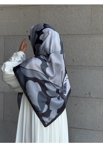 Pamuklu Vera Desen Eşarp-Siyah/antrasit