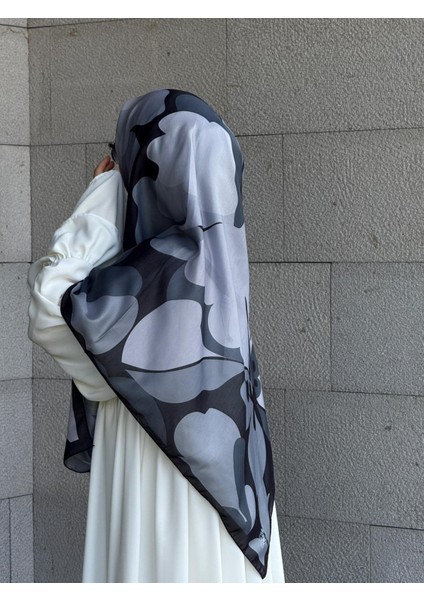 Pamuklu Vera Desen Eşarp-Siyah/antrasit