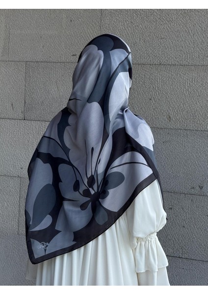 Pamuklu Vera Desen Eşarp-Siyah/antrasit