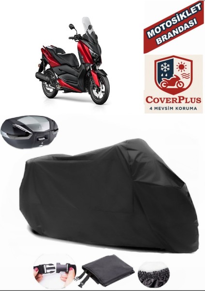Yamaha X-Max 125 Abs Branda Siyah Arka Çanta Uyumlu(Topcase) Motosiket Brandası Motor Örtüsü Çadır Su Geçirmez Motosiklet Kılıfı Motor Brandası,lastikli,taşıma Torbalı