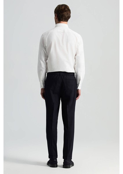 Saf Yün Bağcık Detaylı Lacivert Chino Jogger Pantolon modelleri