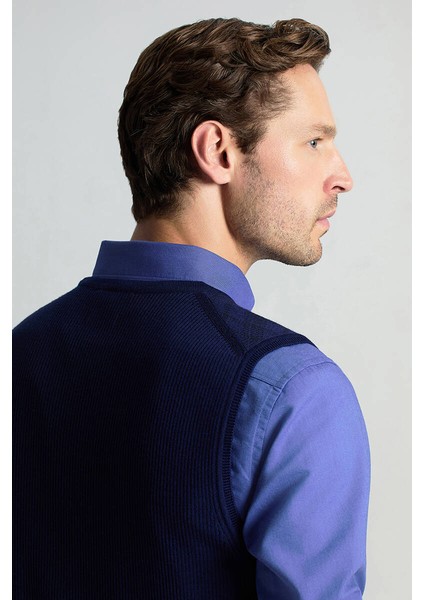 Merino Yün Baklava Desen Koyu Mavi Yelek fırsatları