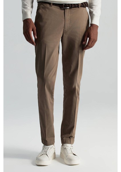 Saf Pamuk Tütün Rengi Regular Fit Chino Pantolon