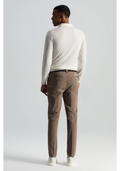 Saf Pamuk Tütün Rengi Regular Fit Chino Pantolon modelleri