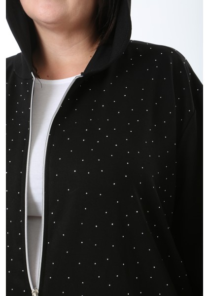 Kadın Likralı Taşlı Kapüşonlu Büyük Beden Hırka fırsatları