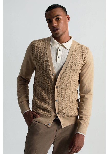 Saf Kaşmir Polo Yaka Şerit Desenli Ekru Triko indirimleri