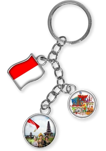 Endonezya Üçlü Epoksi Metal Çift Taraflı Damla Anahtarlık Indonesia