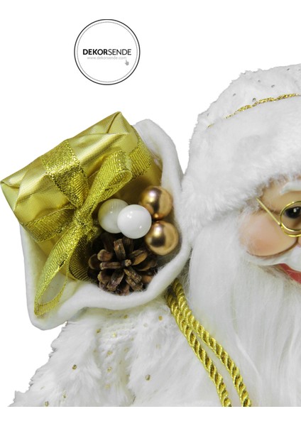 Pullu Ceketli Noel Baba Altın Beyaz 45 cm fiyatları