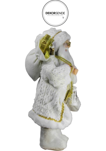 Pullu Ceketli Noel Baba Altın Beyaz 45 cm modelleri