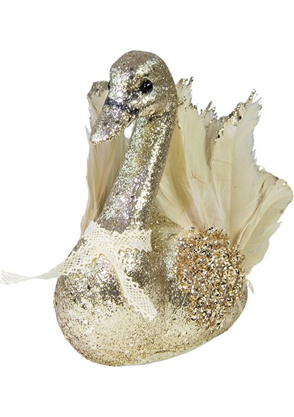 Tüylü Simli Kuğu Şampanya 20 cm