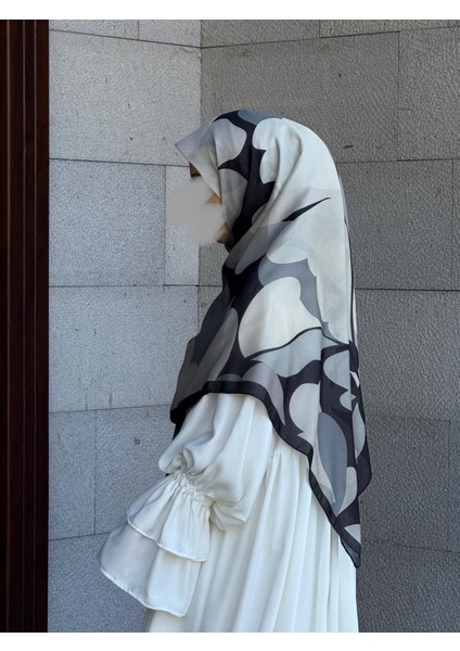 Pamuklu Vera Desen Eşarp-Siyah/gri