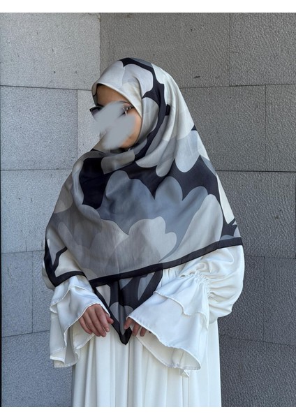 Pamuklu Vera Desen Eşarp-Siyah/gri indirimleri