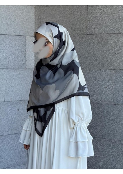 Pamuklu Vera Desen Eşarp-Siyah/gri