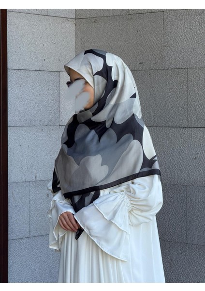 Pamuklu Vera Desen Eşarp-Siyah/gri