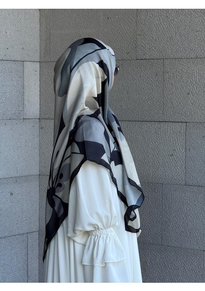 Pamuklu Vera Desen Eşarp-Siyah/gri