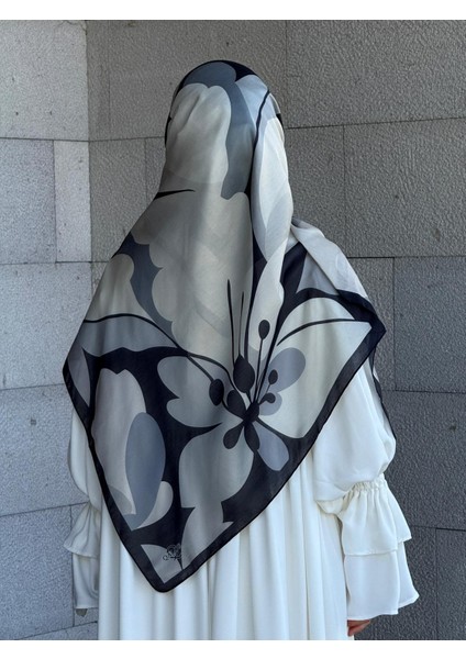 Pamuklu Vera Desen Eşarp-Siyah/gri
