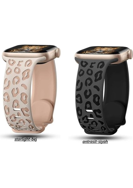 Apple Watch 11-10 42MM 7 8 9 41MM Se 6 5 4 40MM 3 2 38MM Uyumlu Leopar Desenli 2’li Kordon Seti