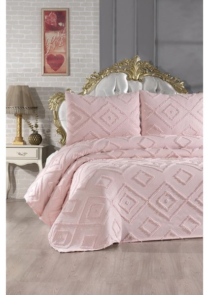 Samira 3 Parça Çift Kişilik Pike Takımı Pudra