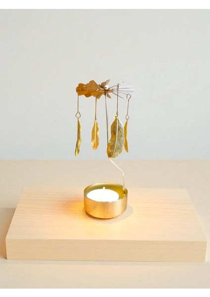 Isı ile Dönen Metal Mumluk – Tüy Motifli, 13 cm Yükseklik, Dekoratif Masa Üstü fiyatları