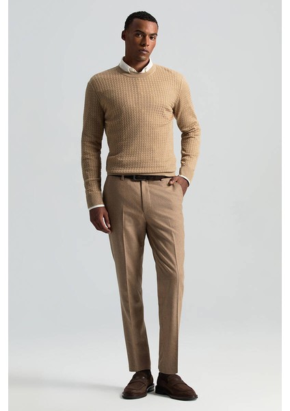 Merino Yün Ipek Karışım Örgü Desen Bisiklet Yaka Camel Triko fiyatları