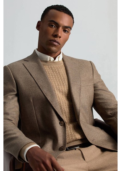 Merino Yün Ipek Karışım Örgü Desen Bisiklet Yaka Camel Triko indirimleri