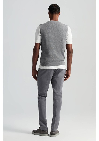 Merino Yün Baklava Desen Açık Gri Yelek modelleri