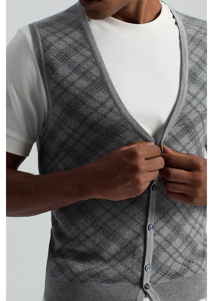 Merino Yün Baklava Desen Açık Gri Yelek fırsatları