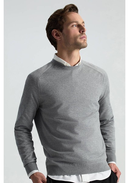 Merino Yün Açık Gri Bisiklet Yaka Triko modelleri