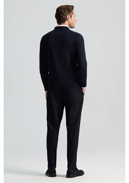 Merino Yün Ipek Karışım Polo Yaka Yarım Fermuarlı Lacivert Triko modelleri