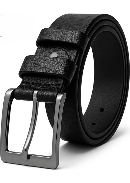 Hakiki Deri Kumaş Pantolon Kemeri Siyah Nikel Tokalı /3.3 cm