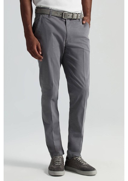 Saf Pamuk Orta Gri Regular Fit Chino Pantolon
