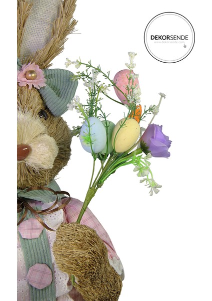 Hasır Paskalya Çiçekli Elbiseli Kız Tavşan Yeşil Pembe 80 cm fiyatları